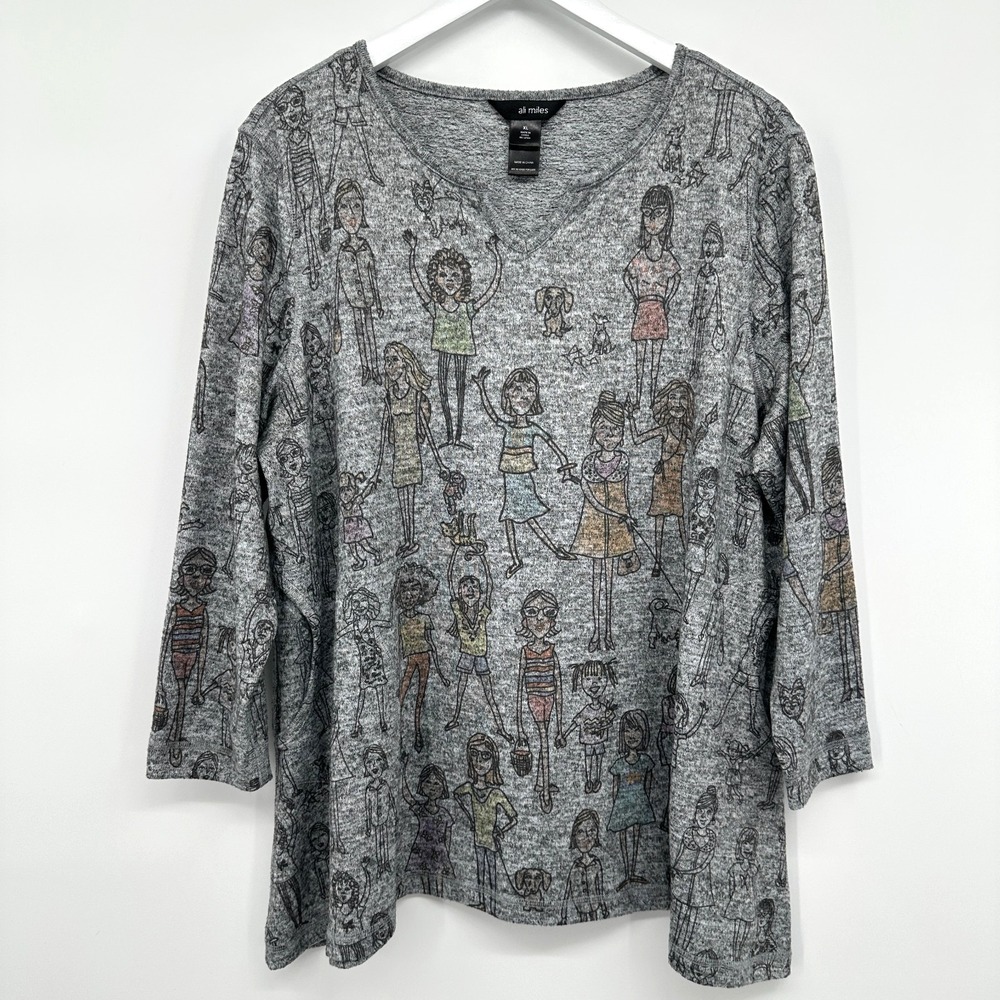 Ali Miles Tunic Top Shirt Size XL Girl Power Pockets Stretch Artsy Novelty Women